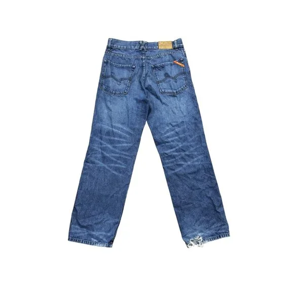 LR Geans Mens Size 30 Classic Fit Blue Denim Straight Leg Distressed - Picture 2 of 9